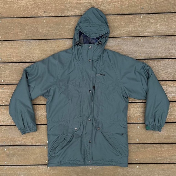 Vintage Green LL Bean 3 in 1 Ski Jacket w/ Blue/Grey Reversible Jacket Lining - Picture 1 of 12